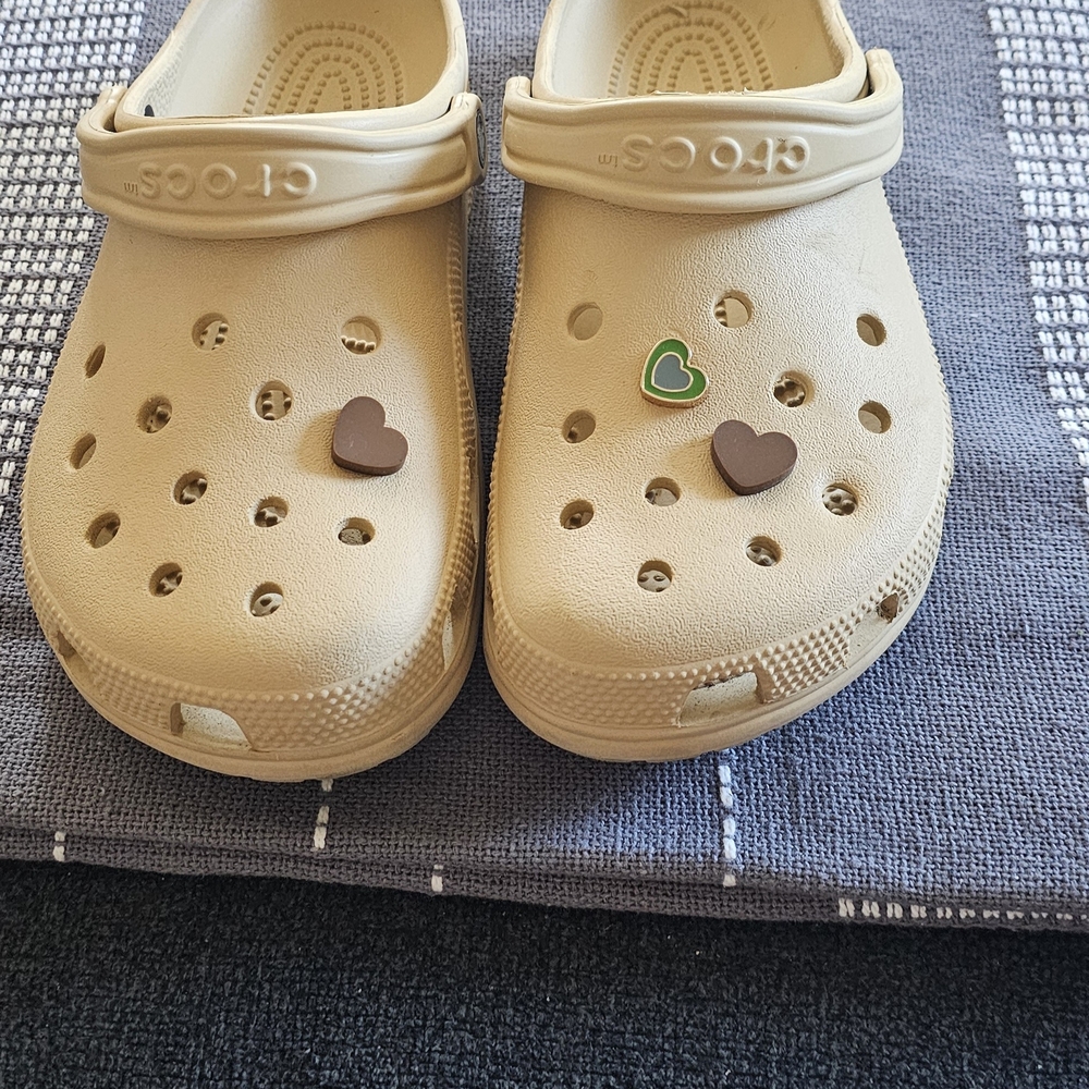 CROCS Tan Mules with Heart Charms